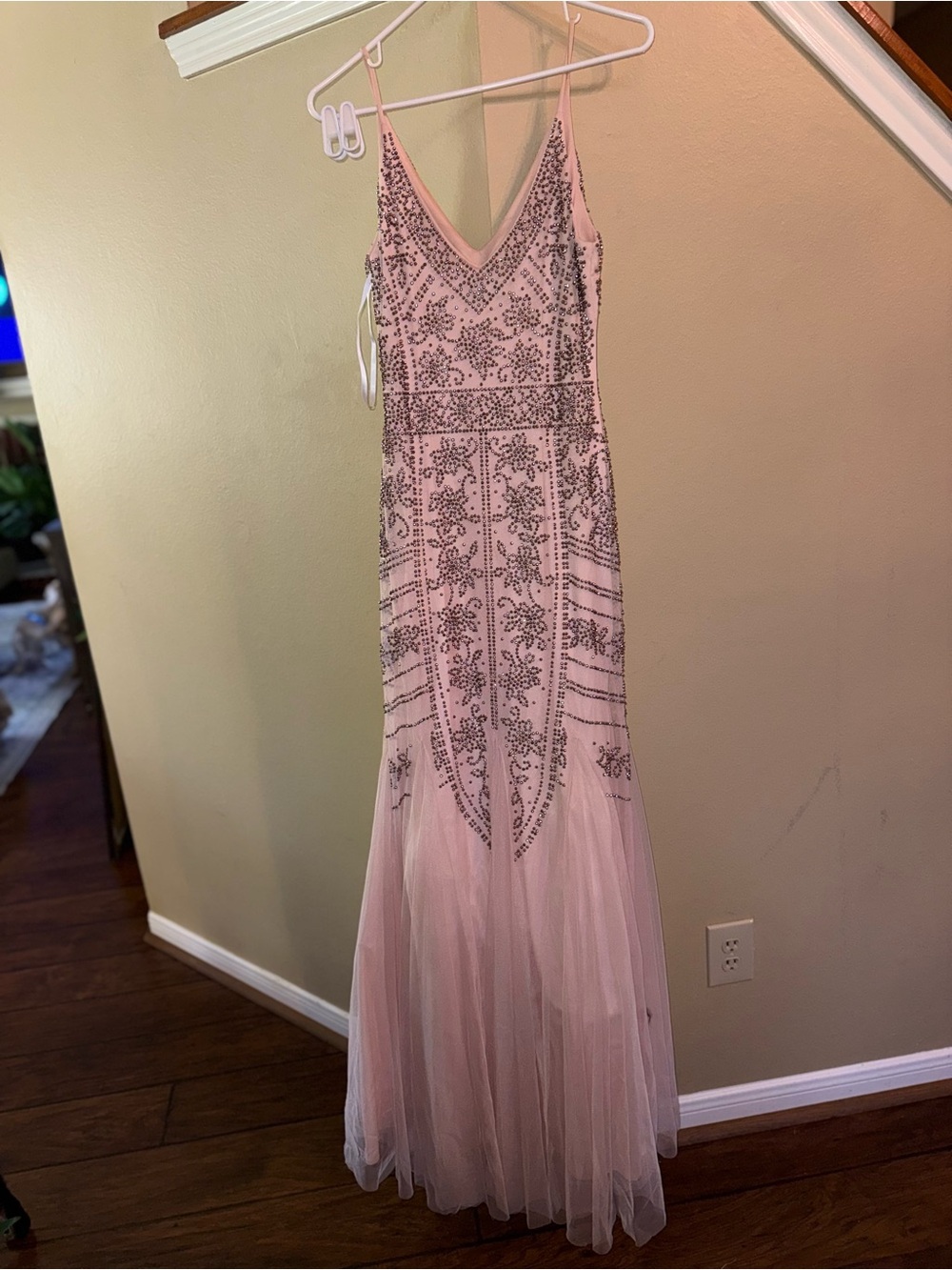 Xscape Blush Pink Beaded Mermaid Gown Formal Prom Evening Dress Size 8 - Picture 4 of 17